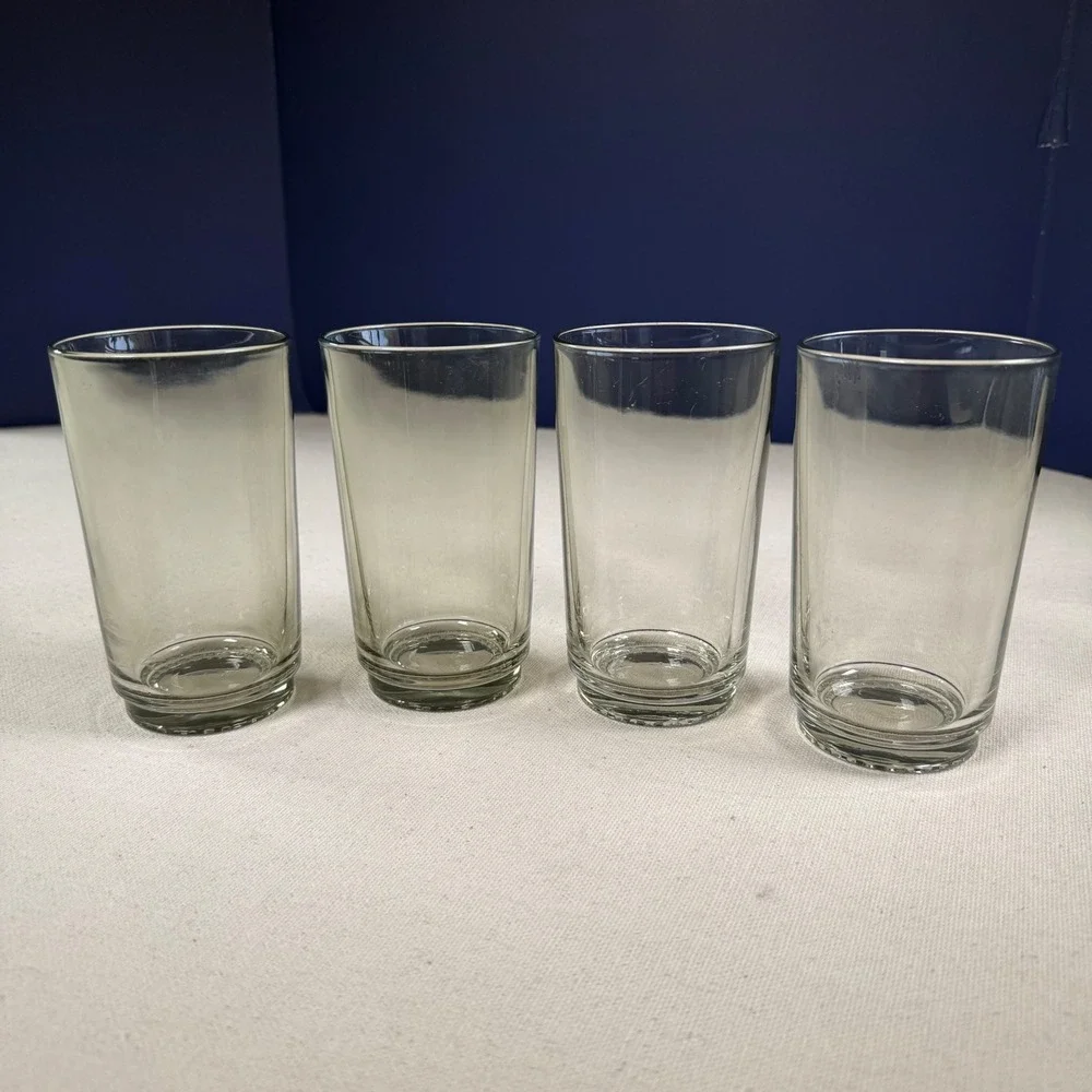 Villeroy & Boch Smoke Grey Glass Tumblers Set of 4 Beaded Base Highball Glasses